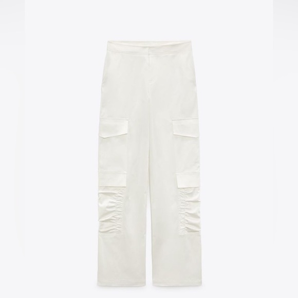 NWOT Zara white satin ruched cargo pants - Picture 2 of 5